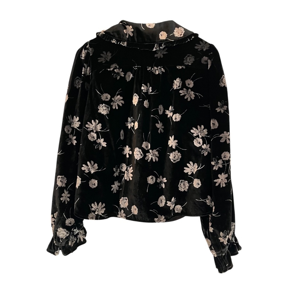 Pilcro Keira Velvet Blouse Sz M Black Floral Dark Romantic Victorian Boho Whimsi - Picture 2 of 13